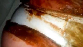 She's pooping in white panties