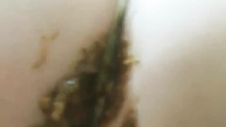 Green shit dropped in white thongs