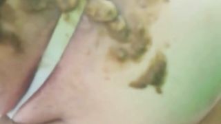 Green shit dropped in white thongs