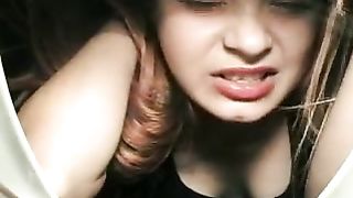 female pooping on toilet