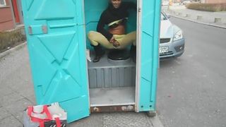 power piss from a cubicle toilet