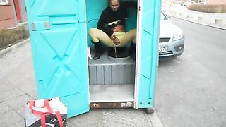 power piss from a cubicle toilet