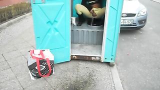 power piss from a cubicle toilet