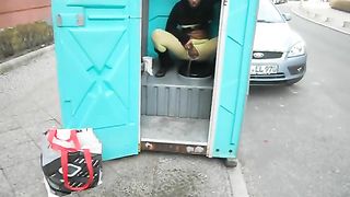 power piss from a cubicle toilet