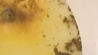 pooping girl takes a very smelly poop in the bath