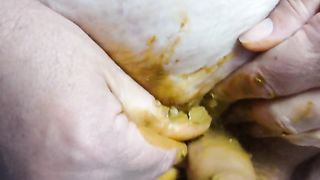 Piss shit smear jerk and cum