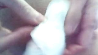 showing her period tampon with blood and pussy