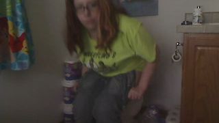 bbw taking a shit on the toilet and films herself