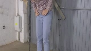 Chained slave taking a leak