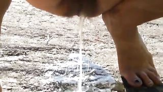 Amateur hairy girl peeing