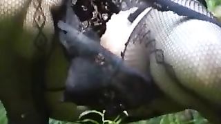 Girl pissing and playing with her banana