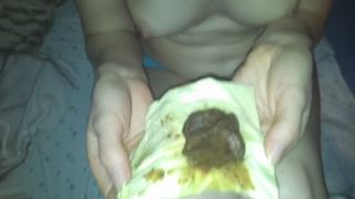 hottie puts shit in her mouth and sucks his cock dirty scat por