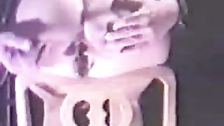 retro pooping blonde girl shits a big pile