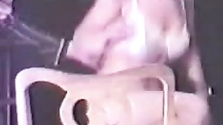 retro pooping blonde girl shits a big pile