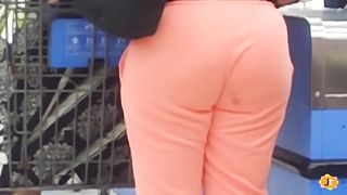 Caught pooping in her tight jeans in public