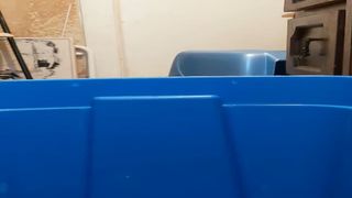 BBW babe shitting in blue bucket