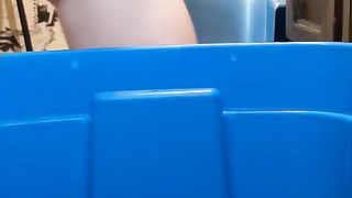 BBW babe shitting in blue bucket