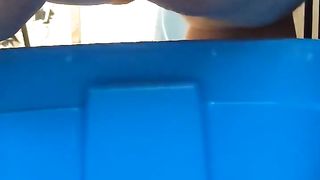 BBW babe shitting in blue bucket