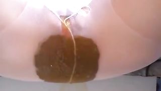 Blonde milf shits in white pantyhose