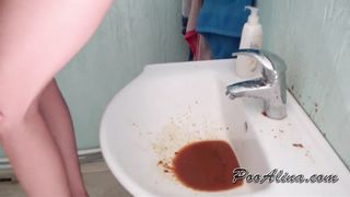 Brunette girl has diarrhea