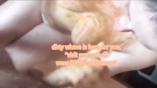 Brunette babe smears poop on her face