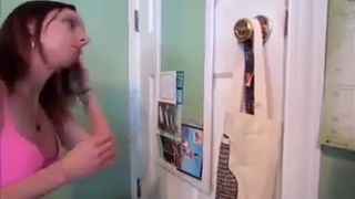 Redhead babe shits in white diapers