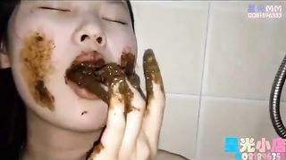 Asian girl eats poop together