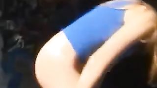 Blonde babe decides to poop outdoor