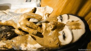 Amazing teen masturbates with brown shit