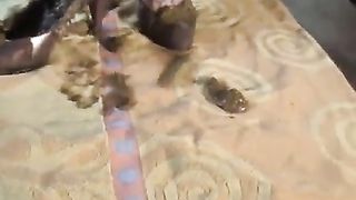 Tattooed milf shitting