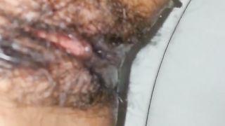 Hairy wife shitting two times