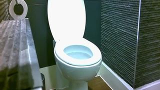 Shaved babe shitting