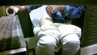 Shaved babe shitting