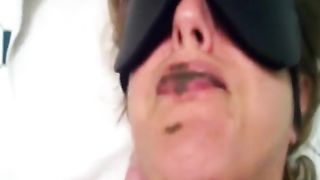 Masked babe eats shit