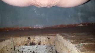 Creampied girl shitting in public