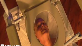 Chubby mistress using homemade toilet