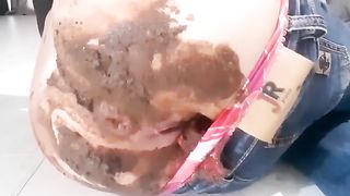 Blonde babe does panty poop