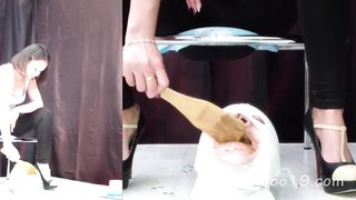 Good toilet slave for three girls