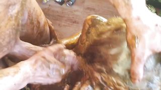 Lesbian girls smear poop on each other