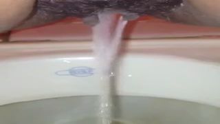 Hairy babe shitting and peeing