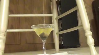 Hairy babe shitting from wooden chair