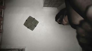 Hairy babe masturbates with her own shit