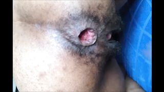 Hairy girl shitting an hard turd