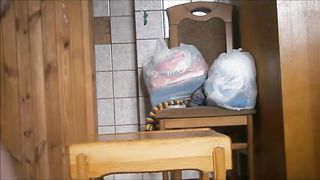 Girl shitting enema and diarrhea from a chair