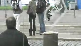 Public panty poop with blonde milf