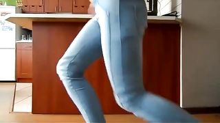 Brown poop in tight blue jeans