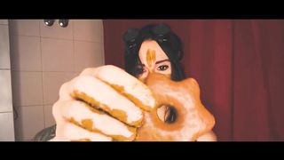 Russian girl smears shit on her pretty face