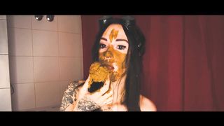 Russian girl smears shit on her pretty face