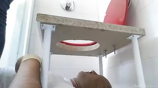 Feeding chubby slave with shit