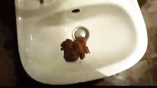 Hot teen shits in white sink